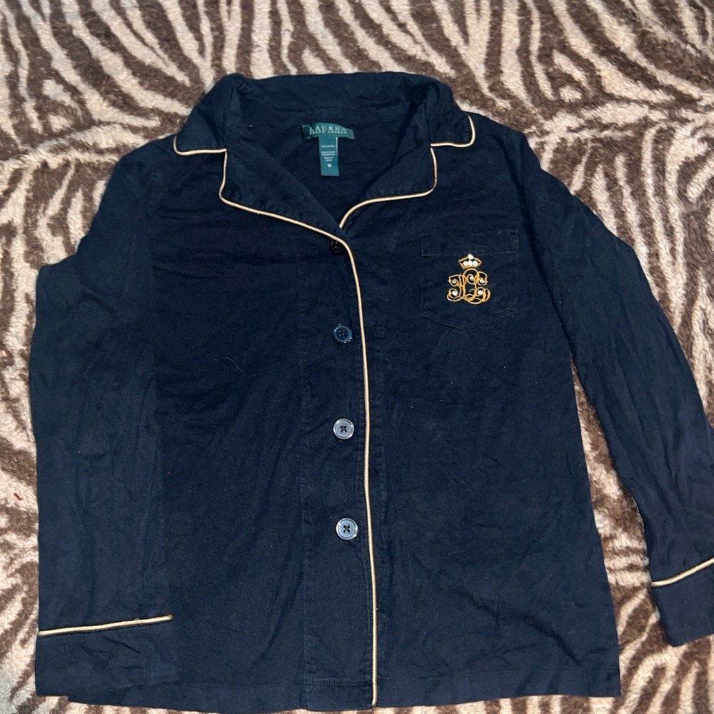 Vintage Ralph Lauren Navy Blue pajama Top with Gold Accent